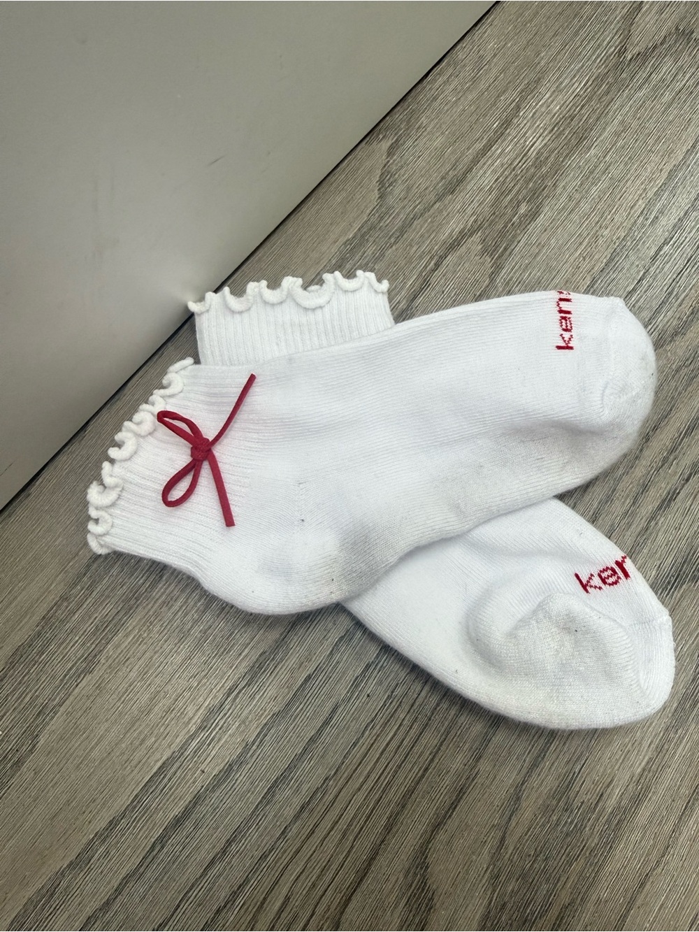 White Womens Ruffle Ankle Socks with Red Bow